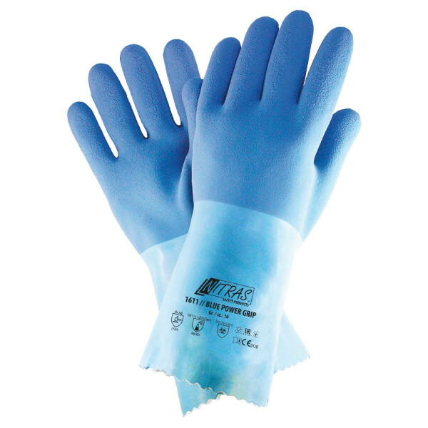 Chemieschutzhandschuhe NITRAS Blue Power Grip Säureschutzhandschuhe, Latexhandschuhe, blau, 30 cm lang, gerauht