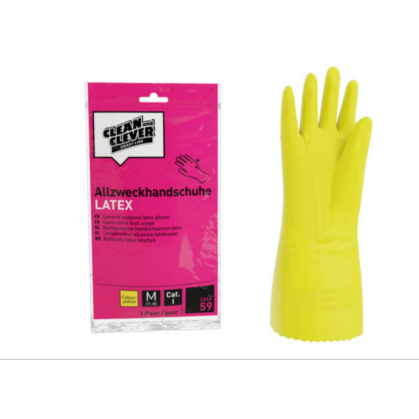 CLEAN and CLEVER Allzweckhandschuhe aus Latex – Gelb, Größe L (8–9), 1 Paar