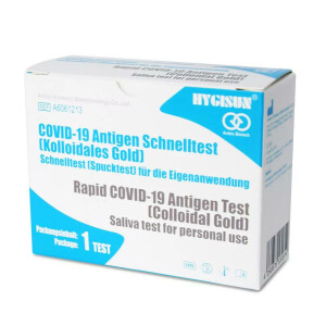 COVID-19 Antigen Schnelltest HYGISUN (Zugelassener Laientest) Kolloidales Gold, Speicheltest, Spucktest