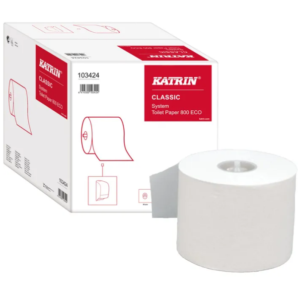 Katrin Toilettenpapier Plus System Toilet 800, 66940, 2-lagig, Tissue, 800 Blatt, 36 Rollen 10 x 11,5cm