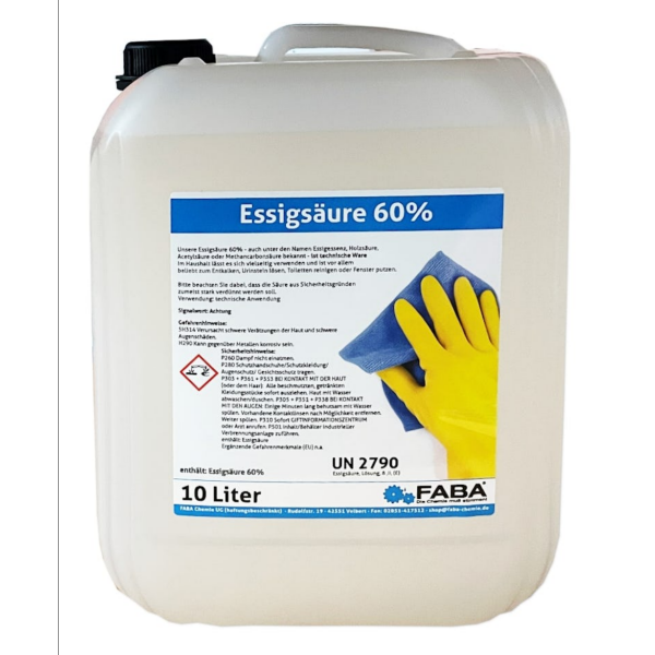 Essigsäure 60% Essigessenz C2H4O2 Reiniger Entkalker 10 Liter
