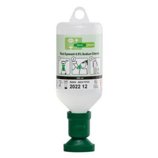 plum – Augenspülflasche, mit 500 ml 0,9 %iger Kochsalzlösung
