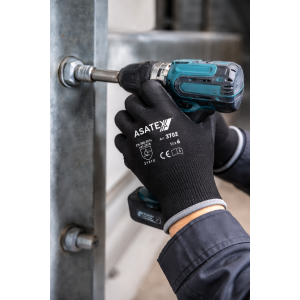 Asatex Arbeitshandschuh 3702 – PU-beschichteter Handschuh, schwarz, EN 388, Kat. II