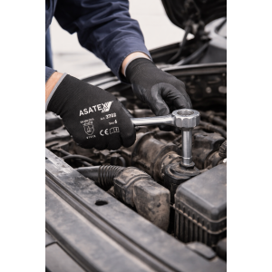 Asatex Arbeitshandschuh 3702 – PU-beschichteter Handschuh, schwarz, EN 388, Kat. II