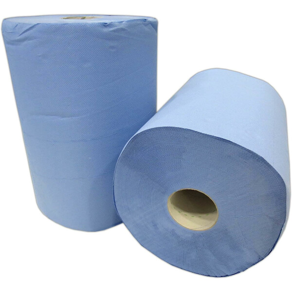 Papierrolle, 500 Blatt, 37x36 cm | 2-lagige verklebt Papiertücher | Putztuchrolle für Industrie, Werkstatt und Restaurant | Durchmesser 22 cm  blaue saugstarke
