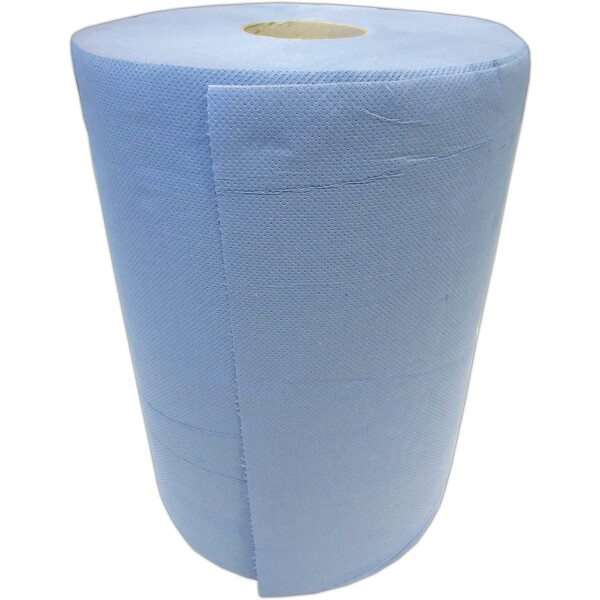 Papierrolle, 500 Blatt, 37x36 cm | 2-lagige verklebt Papiertücher | Putztuchrolle für Industrie, Werkstatt und Restaurant | Durchmesser 22 cm  blaue saugstarke