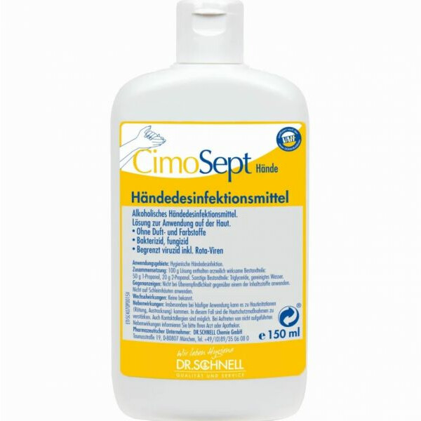 Händesdesinfektion CimoSept Dr. Schnell 150 ml -  rückfettend und pflegend Kittelflasche