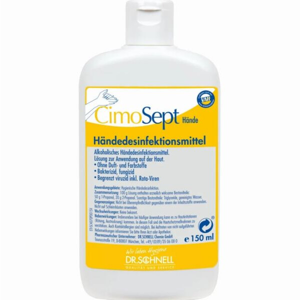 Händesdesinfektion CimoSept DR. SCHNELL 150 ml – rückfettend und pflegend Kittelflasche